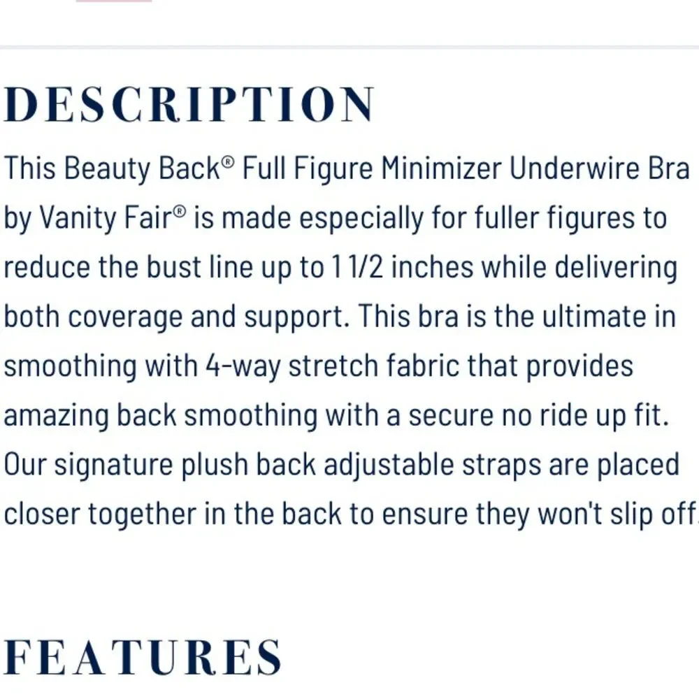 Vanity Fair Black Full Coverage Underwire 75346 Bra 38C NEW